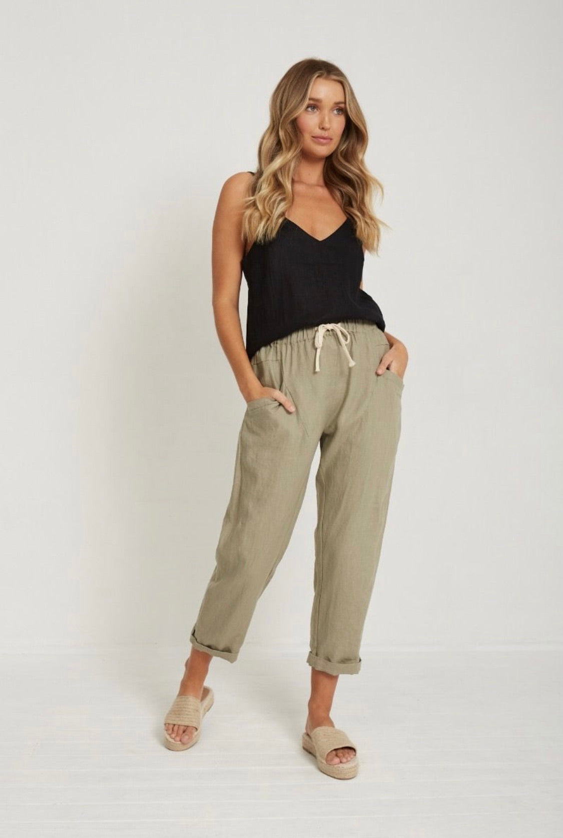 Luxe Linen Pants - Khaki